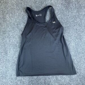 Under Armour HeatGear Tech Tank Top Womens Large Black Loose Fit Logo Athleisure